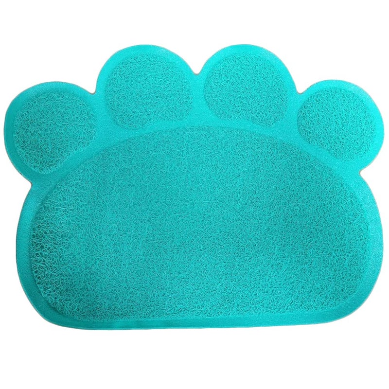 JOYJULY PVC Pet Dog Cat Puppy Kitten Dish Bowl Food Water Feeding Placemat, Non-Slip Cat Litter Mat Paw Shape, Blue Large - Image 2